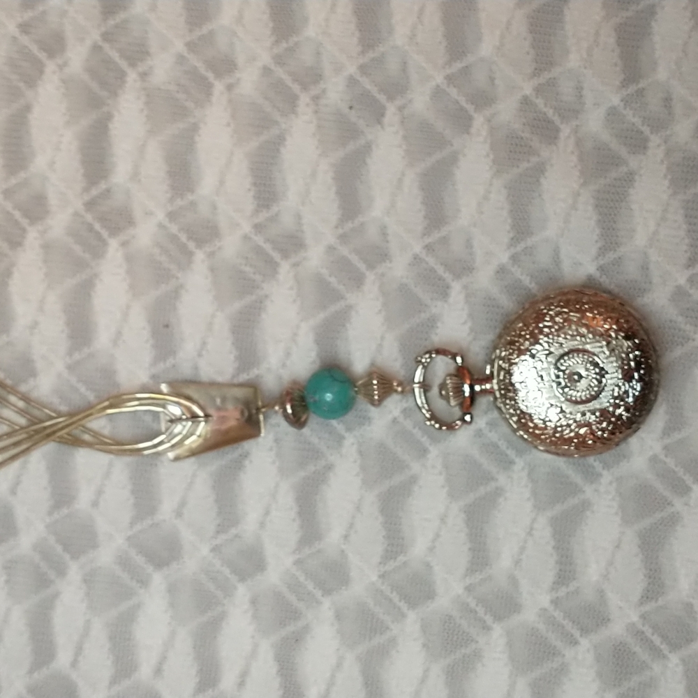 Carolyn Pollack HEISHI Liquid Ster. Silver w/ Turquoise & Quartz Pendant Watch - Picture 8 of 10